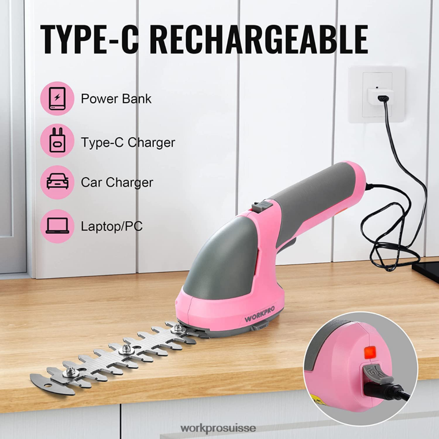 Taille-bordure électrique sans fil 2 en 1, 7.2v, cisaille à haie/coupe-herbe Z2LXTF269 rose/vert/blanc WORKPRO outil