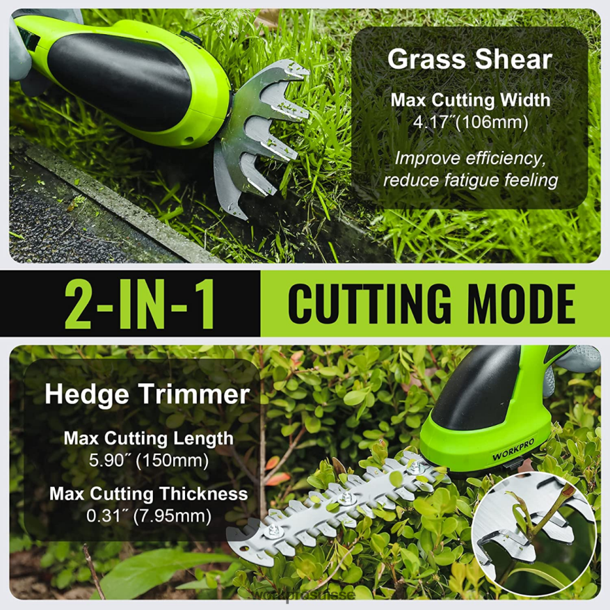 Taille-bordure électrique sans fil 2 en 1, 7.2v, cisaille à haie/coupe-herbe Z2LXTF269 rose/vert/blanc WORKPRO outil