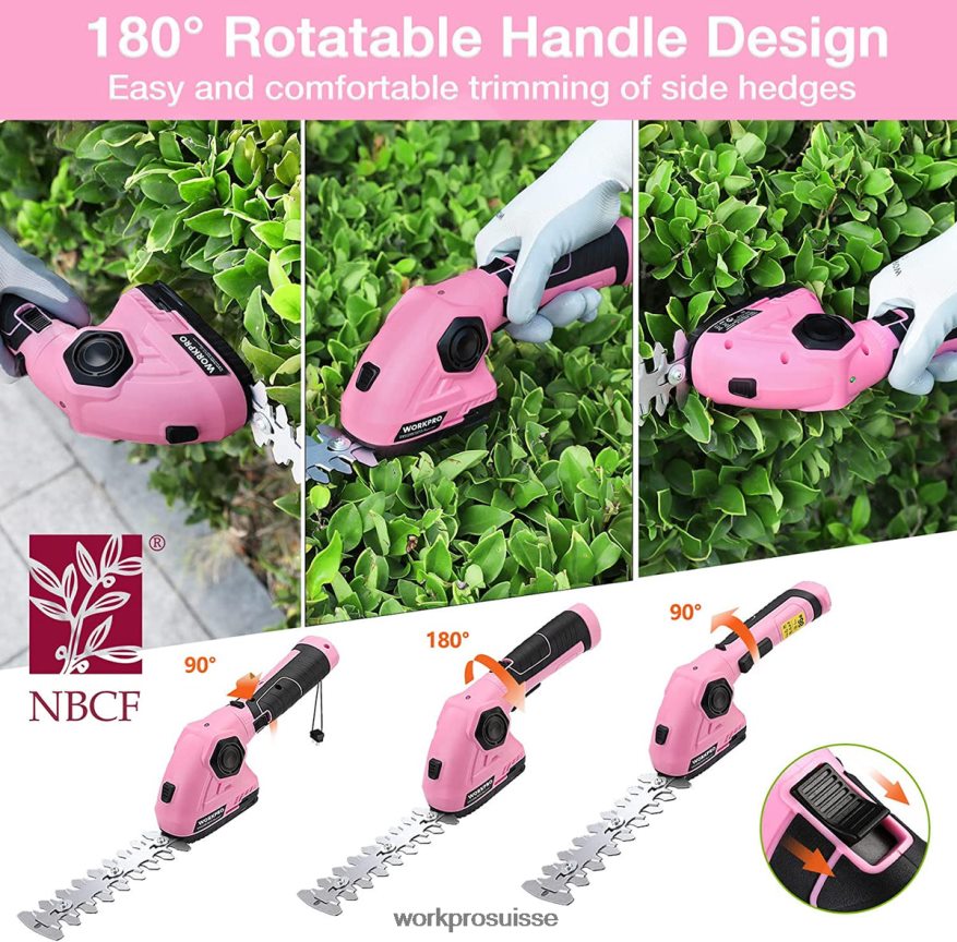 Taille-haie portatif 2 en 1, coupe-herbe/cisaille-haie électrique 7.2v Z2LXTF266 rose WORKPRO outil