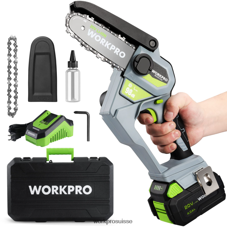 Tronçonneuse compacte sans fil 20 V avec batterie 4,0 Ah et chaîne de rechange. Z2LXTF298 morden WORKPRO outil