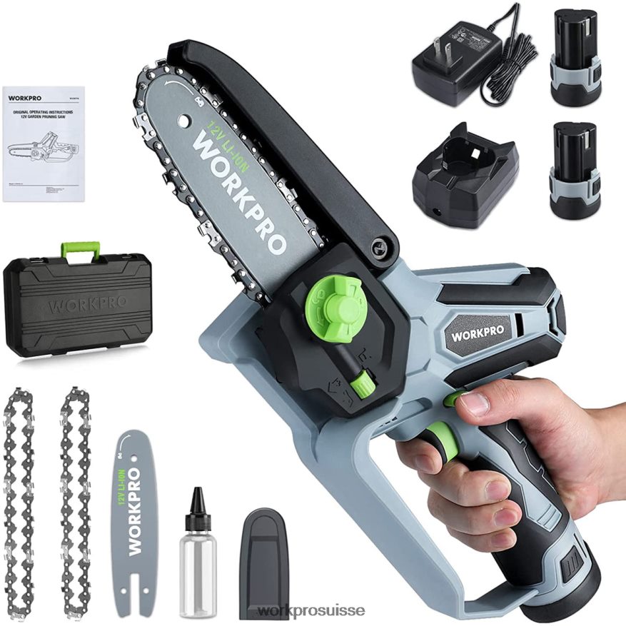 mini tronçonneuse, scie à chaîne électrique compacte sans fil avec 2 batteries, guide-chaîne et chaîne de remplacement Z2LXTF291 nouveau WORKPRO outil