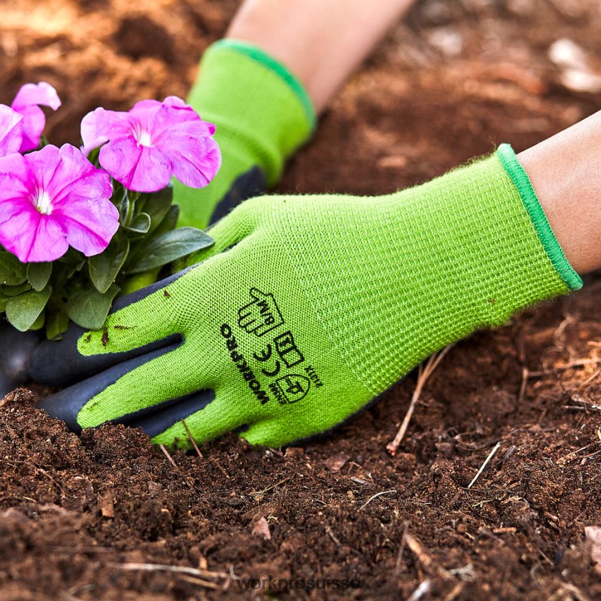 2 paires de gants de travail de jardin avec paume enduite de latex écologique et écran tactile pour désherber, creuser, ratisser et tailler Z2LXTF273 nouveau WORKPRO outil