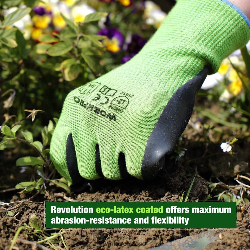 2 paires de gants de travail de jardin avec paume enduite de latex écologique et écran tactile pour désherber, creuser, ratisser et tailler Z2LXTF273 nouveau WORKPRO outil