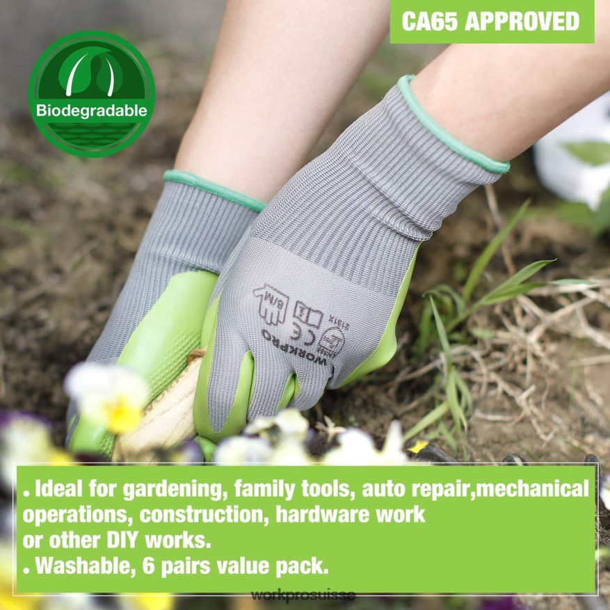 6 paires de gants de travail de jardin avec paume enduite de latex écologique Z2LXTF275 utile WORKPRO outil