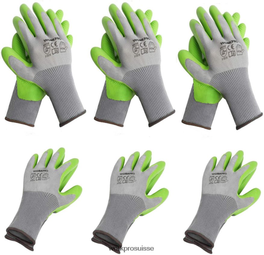 6 paires de gants de travail de jardin avec paume enduite de latex écologique Z2LXTF275 utile WORKPRO outil