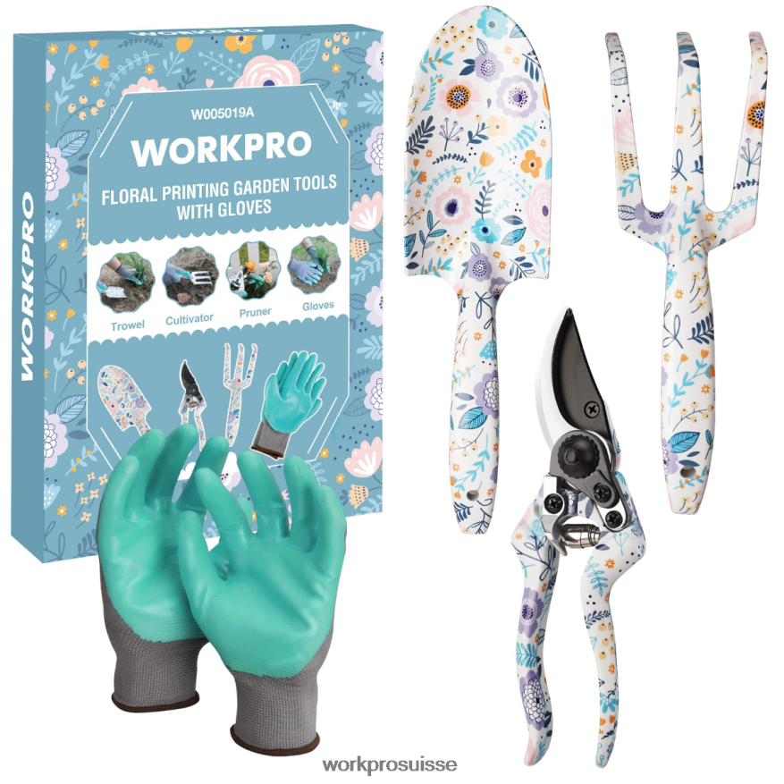 Ensemble d'outils de jardin en aluminium 4 pièces Z2LXTF285 blanc/rose WORKPRO outil