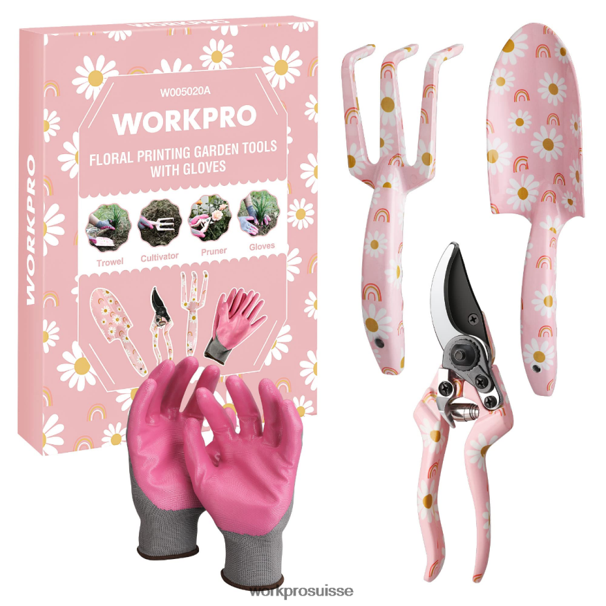 Ensemble d'outils de jardin en aluminium 4 pièces Z2LXTF285 blanc/rose WORKPRO outil