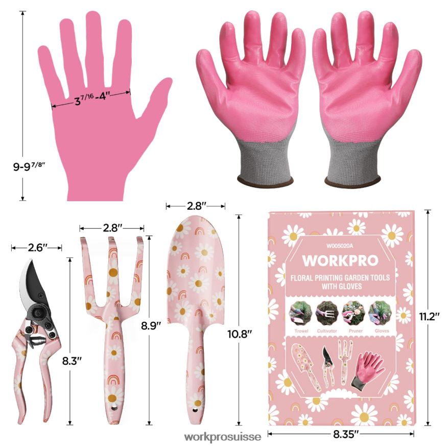 Ensemble d'outils de jardin en aluminium 4 pièces Z2LXTF285 blanc/rose WORKPRO outil