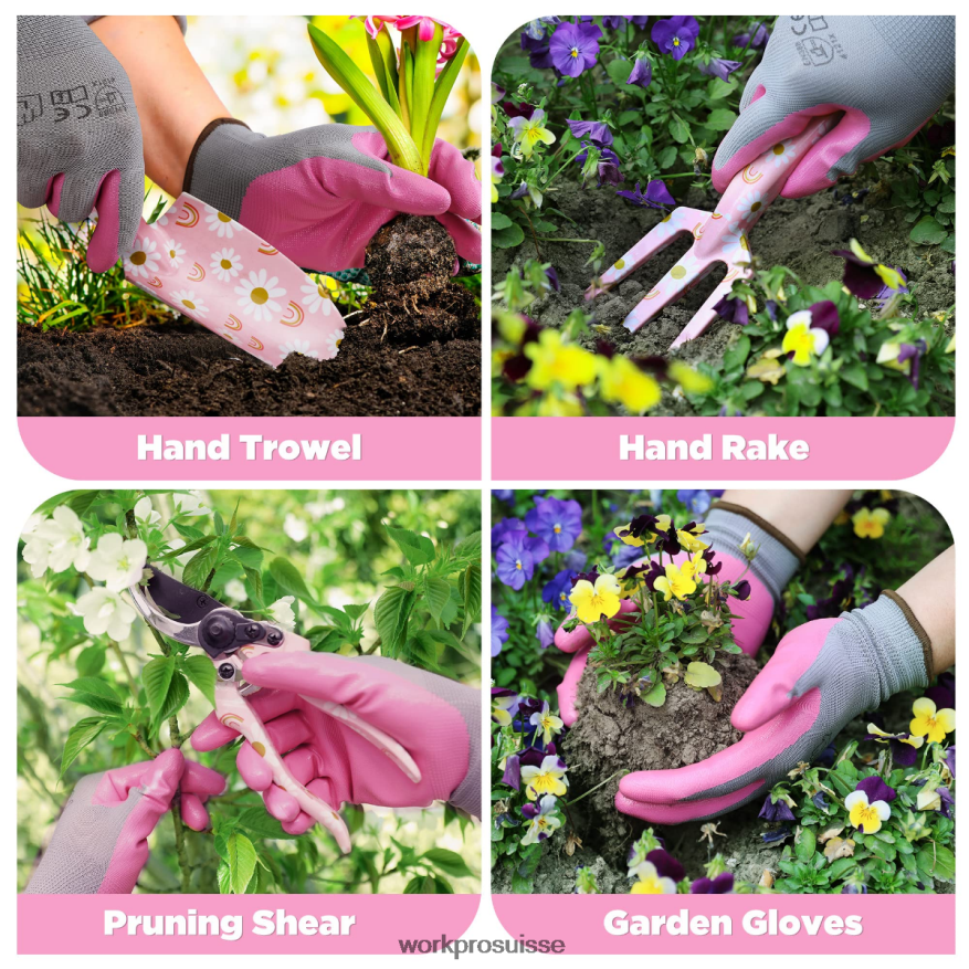 Ensemble d'outils de jardin en aluminium 4 pièces Z2LXTF285 blanc/rose WORKPRO outil
