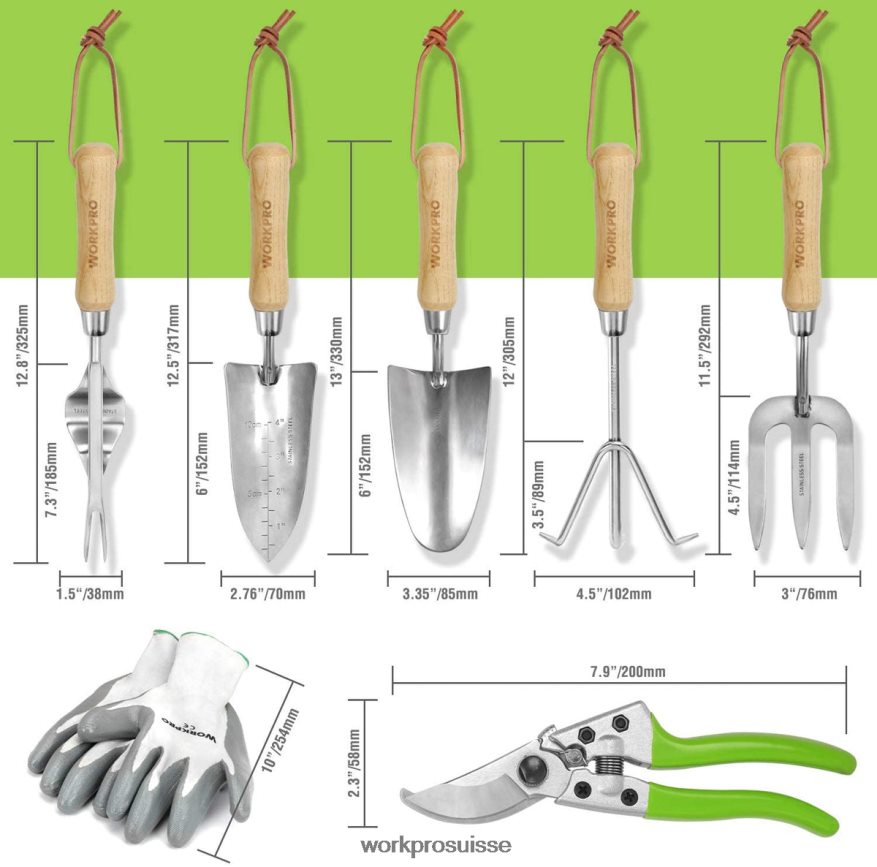 Ensemble d'outils de jardin robustes en acier inoxydable de 7 pièces Z2LXTF274 morden WORKPRO outil