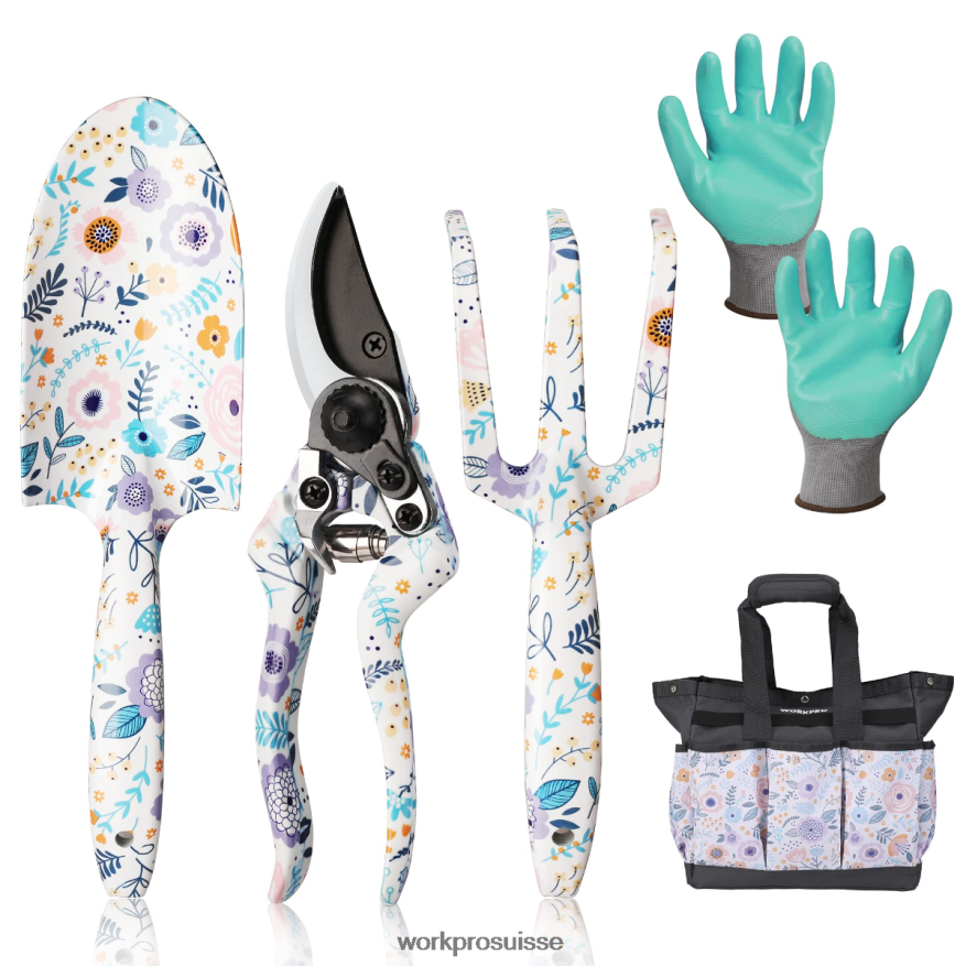 Ensemble d'outils de jardinage robustes en aluminium 5 pièces Z2LXTF284 blanc/rose WORKPRO outil