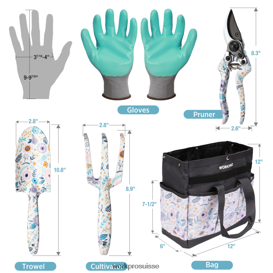 Ensemble d'outils de jardinage robustes en aluminium 5 pièces Z2LXTF284 blanc/rose WORKPRO outil