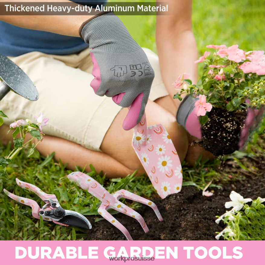Ensemble d'outils de jardinage robustes en aluminium 5 pièces Z2LXTF284 blanc/rose WORKPRO outil