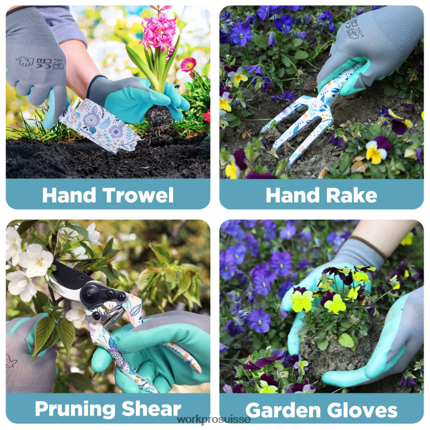 Ensemble d'outils de jardinage robustes en aluminium 5 pièces Z2LXTF284 blanc/rose WORKPRO outil