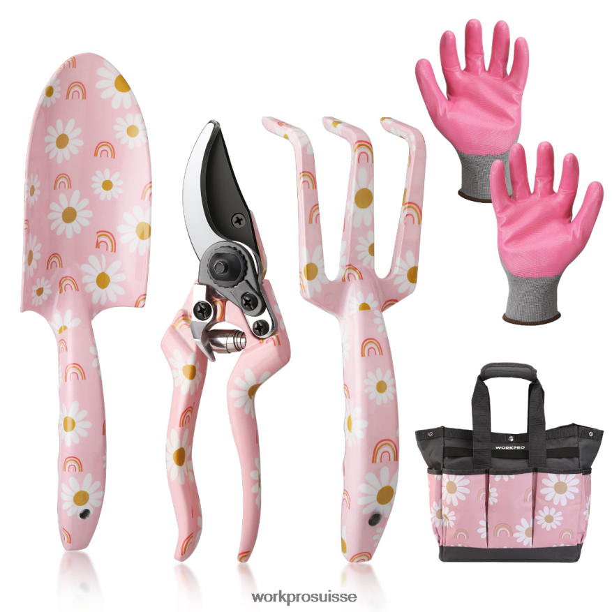 Ensemble d'outils de jardinage robustes en aluminium 5 pièces Z2LXTF284 blanc/rose WORKPRO outil