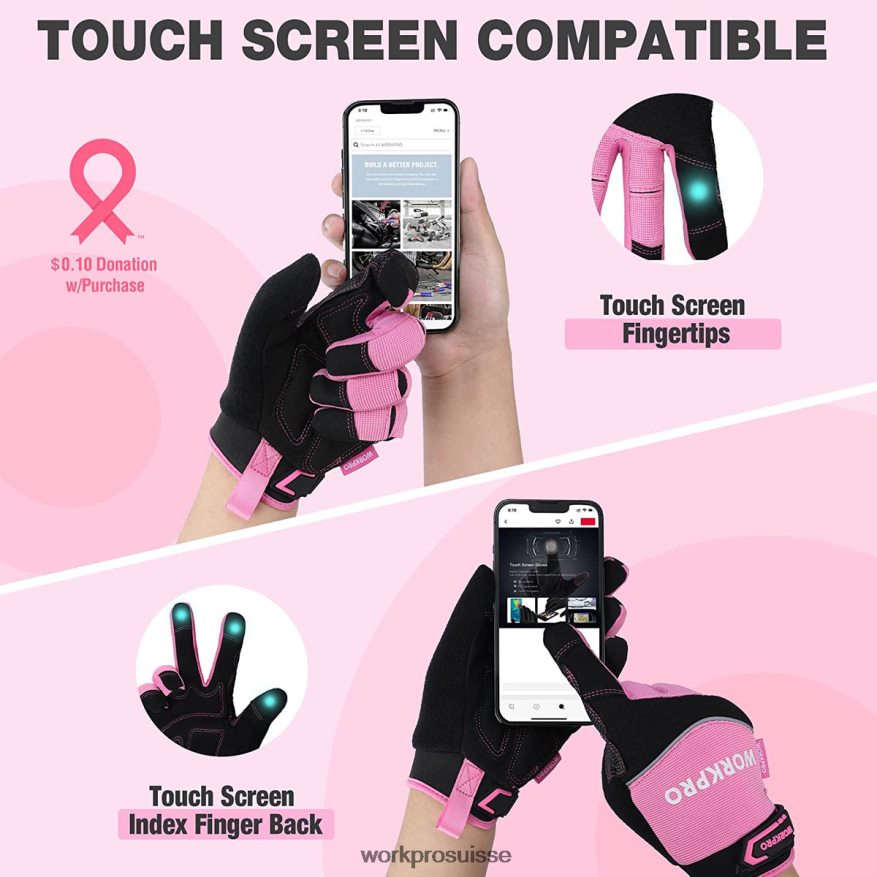 gants de travail de sécurité, écran tactile, tissu éponge, gants de travail antidérapants- m Z2LXTF250 rose WORKPRO outil