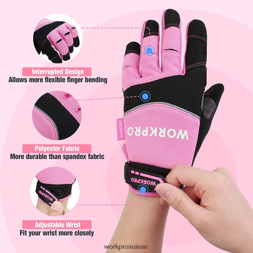 gants de travail de sécurité, écran tactile, tissu éponge, gants de travail antidérapants- m Z2LXTF250 rose WORKPRO outil