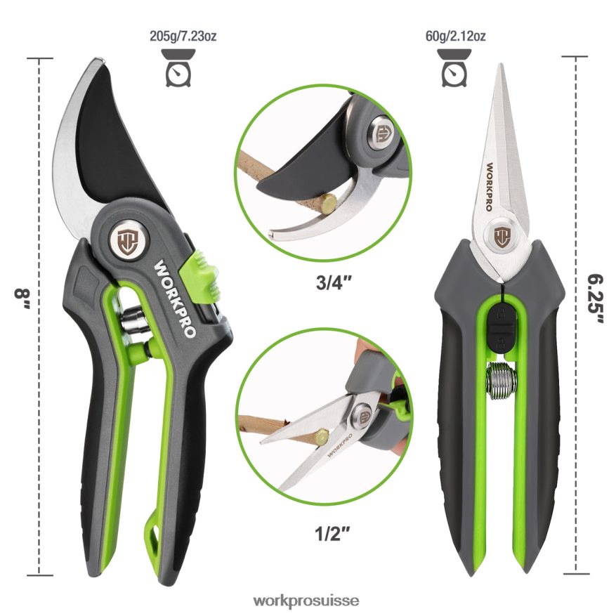 paquet de 2 sécateurs de jardin, sécateurs de dérivation et ciseaux de jardin droits Z2LXTF280 morden WORKPRO outil