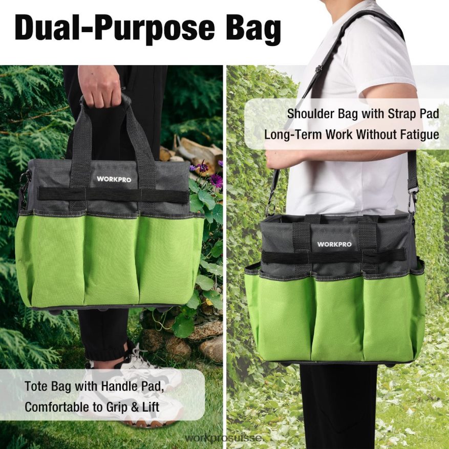 sac fourre-tout de jardin robuste et robuste, avec 10 poches et une longue bandoulière réglable Z2LXTF281 utile WORKPRO outil