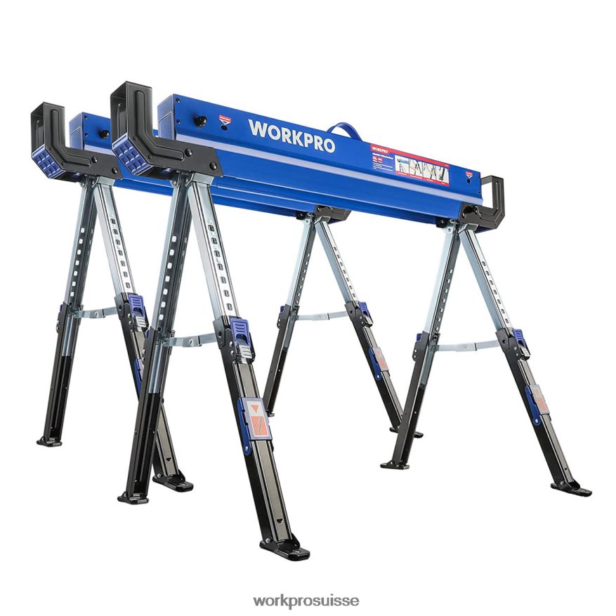 Chevalet de scie pliant robuste et réglable, 2 pièces, avec bras de support 2x4, capacité de charge de 3 000 lb, pieds réglables en hauteur de 24 à 32 pouces, pieds pivotants et chevilles de support Z