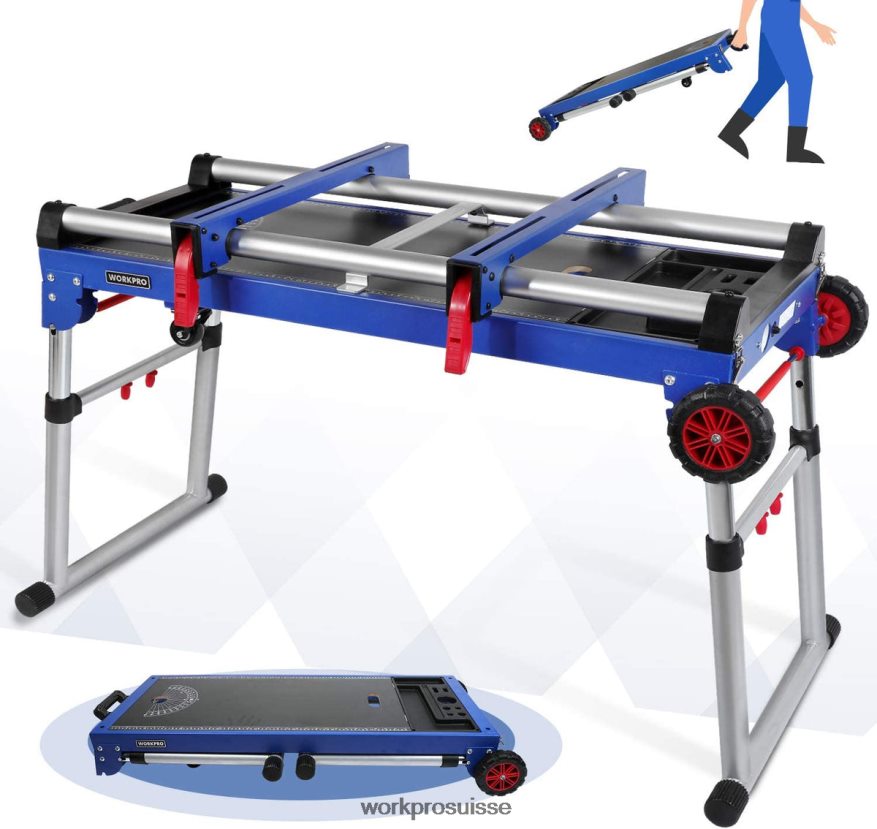 Support pour scie à onglet Établi portable 5 en 1 avec support pour scie à onglet amovible et pieds réglables en hauteur Z2LXTF2 utile WORKPRO stockage