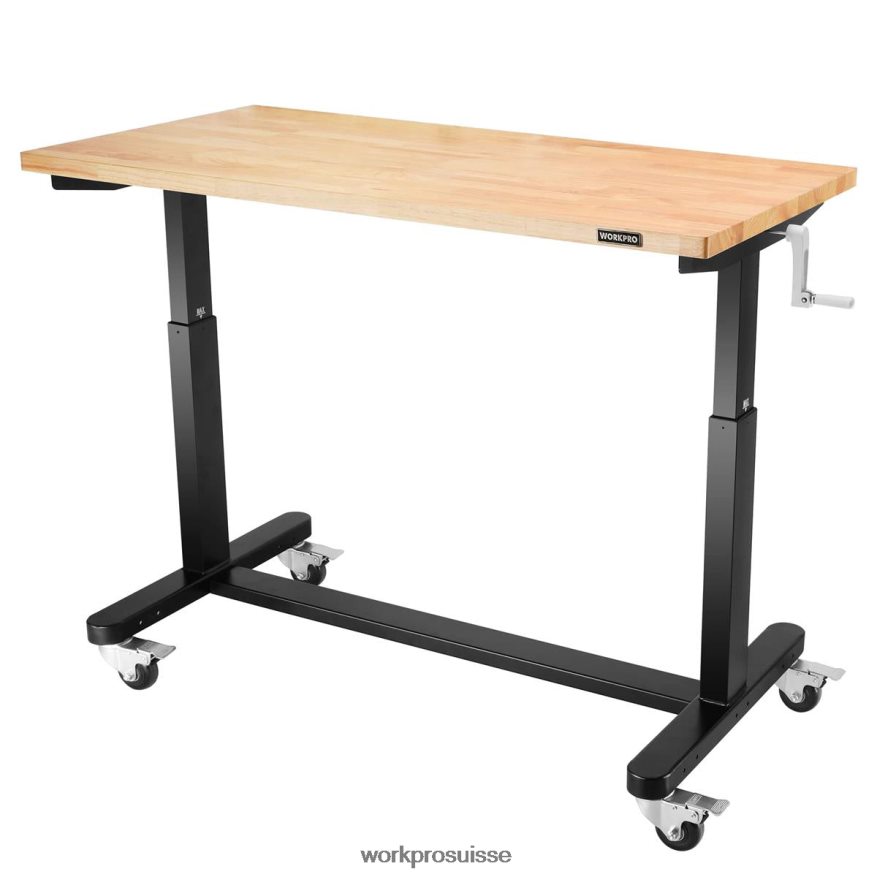 table de travail réglable en hauteur avec manivelle, avec roulettes et pieds de nivellement, capacité de charge de 500 lb Z2LXTF3 utile WORKPRO stockage