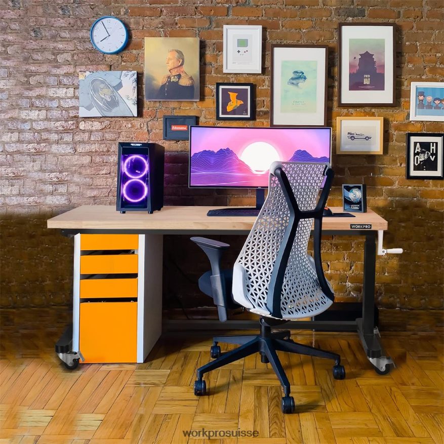 table de travail réglable en hauteur avec manivelle, avec roulettes et pieds de nivellement, capacité de charge de 500 lb Z2LXTF3 utile WORKPRO stockage