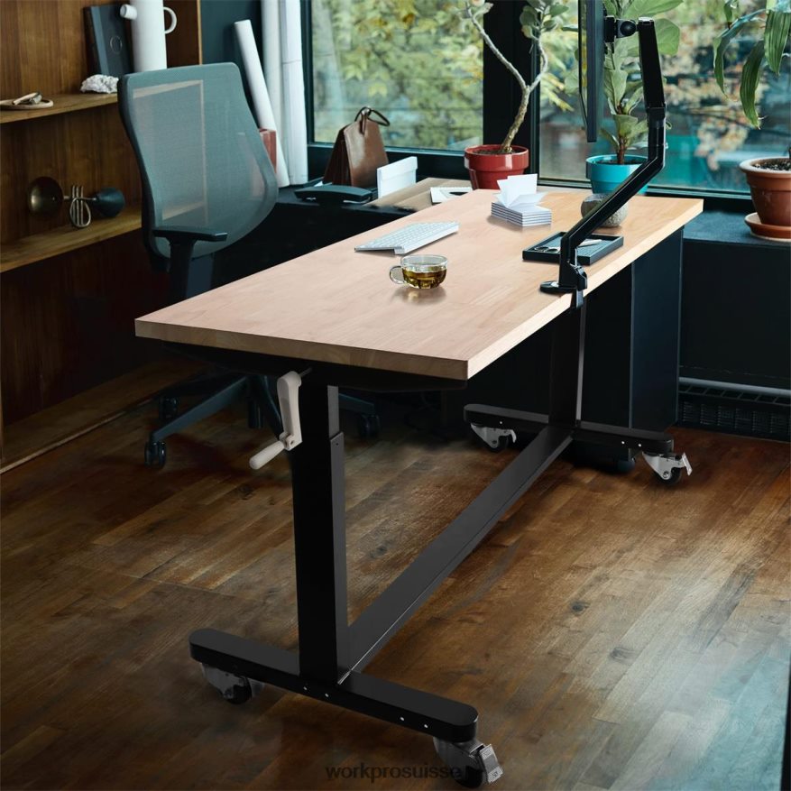 table de travail réglable en hauteur avec manivelle, avec roulettes et pieds de nivellement, capacité de charge de 500 lb Z2LXTF3 utile WORKPRO stockage