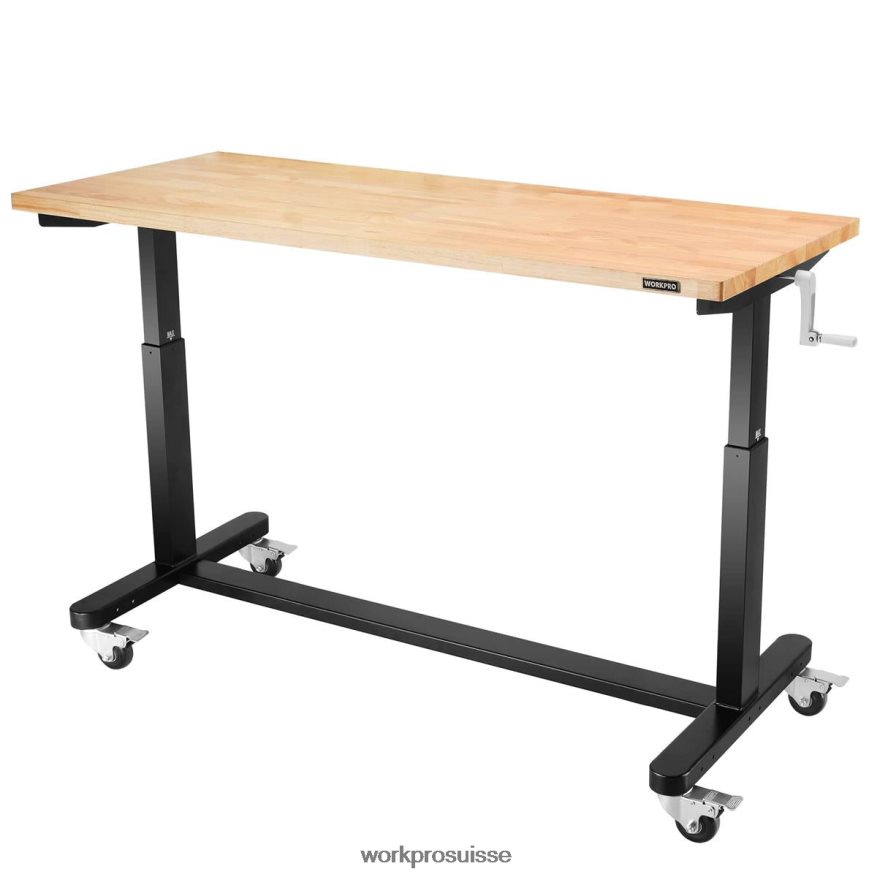 table de travail réglable en hauteur avec manivelle, avec roulettes et pieds de nivellement, capacité de charge de 500 lb Z2LXTF3 utile WORKPRO stockage