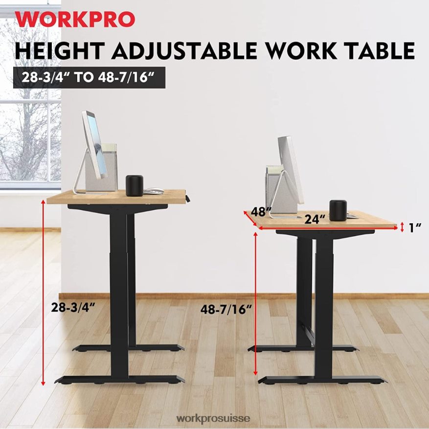 établi électrique réglable en hauteur avec plateau en bois et double moteur Z2LXTF5 morden WORKPRO stockage
