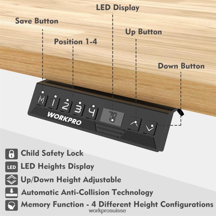 établi électrique réglable en hauteur avec plateau en bois et double moteur Z2LXTF5 morden WORKPRO stockage