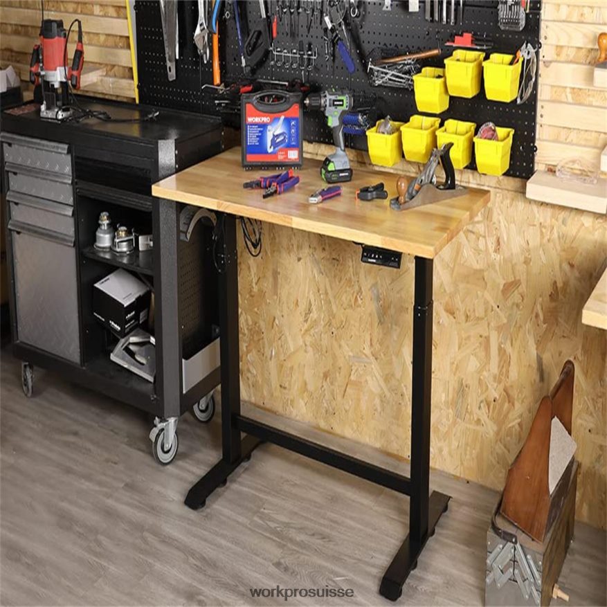 établi électrique réglable en hauteur avec plateau en bois et double moteur Z2LXTF5 morden WORKPRO stockage