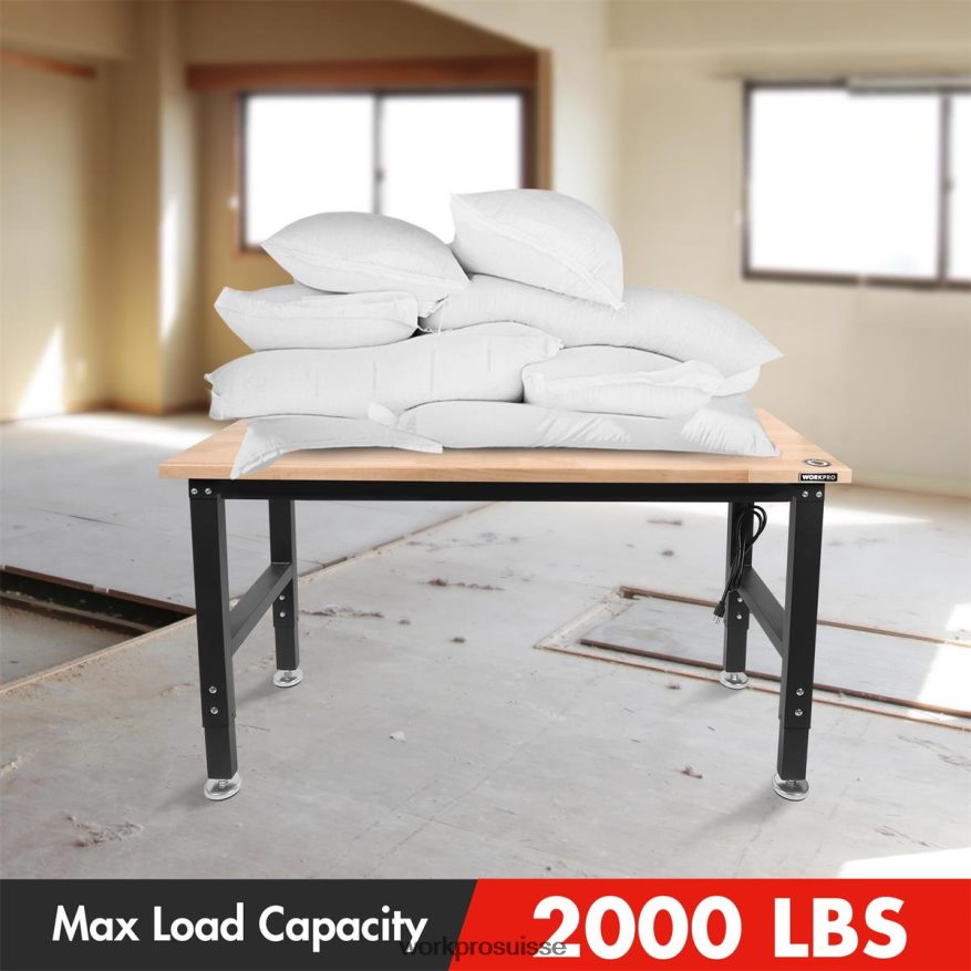 établi réglable capacité de charge de 2000 lb table de travail en bois dur avec prises de courant Z2LXTF1 utile WORKPRO stockage