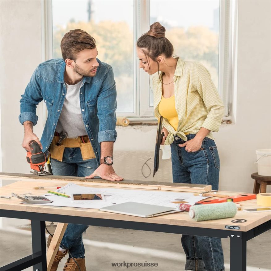 établi réglable capacité de charge de 2000 lb table de travail en bois dur avec prises de courant Z2LXTF1 utile WORKPRO stockage