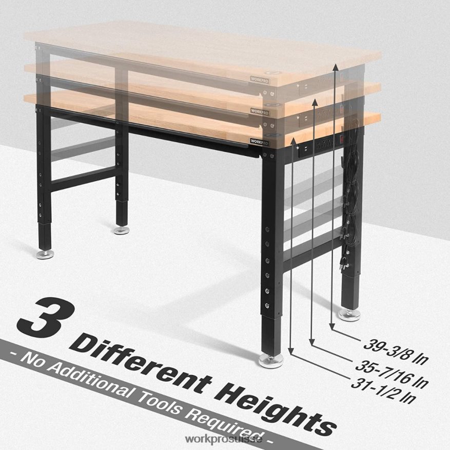 établi réglable capacité de charge de 2000 lb table de travail en bois dur avec prises de courant Z2LXTF1 utile WORKPRO stockage