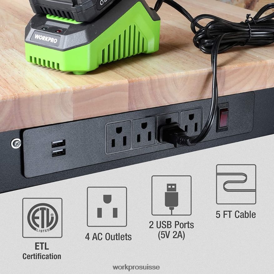 établi réglable capacité de charge de 2000 lb table de travail en bois dur avec prises de courant Z2LXTF1 utile WORKPRO stockage