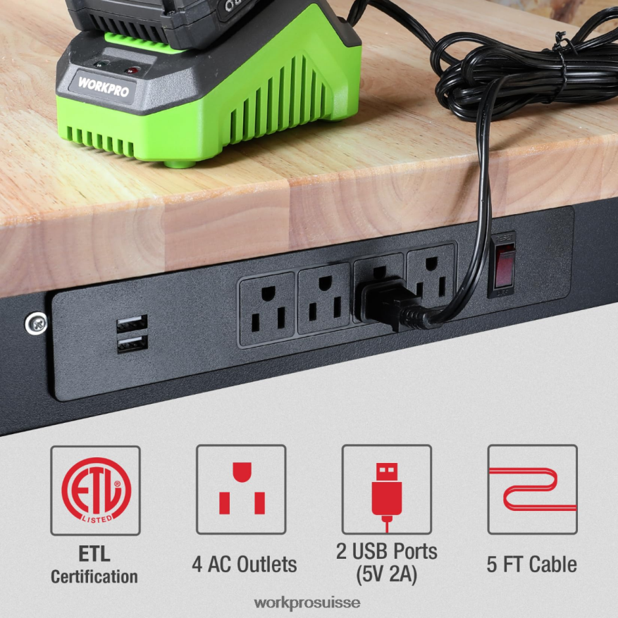 établi réglable capacité de charge de 3000 lb table de travail en bois dur avec prises de courant Z2LXTF4 utile WORKPRO stockage