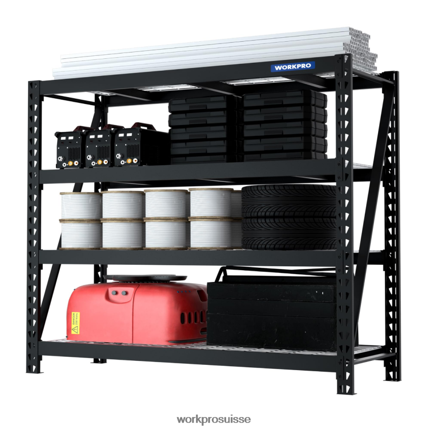 Étagère de garage en métal à 4 niveaux, capacité de 7 200 lb, étagères réglables industrielles robustes Z2LXTF10 utile WORKPRO stockage