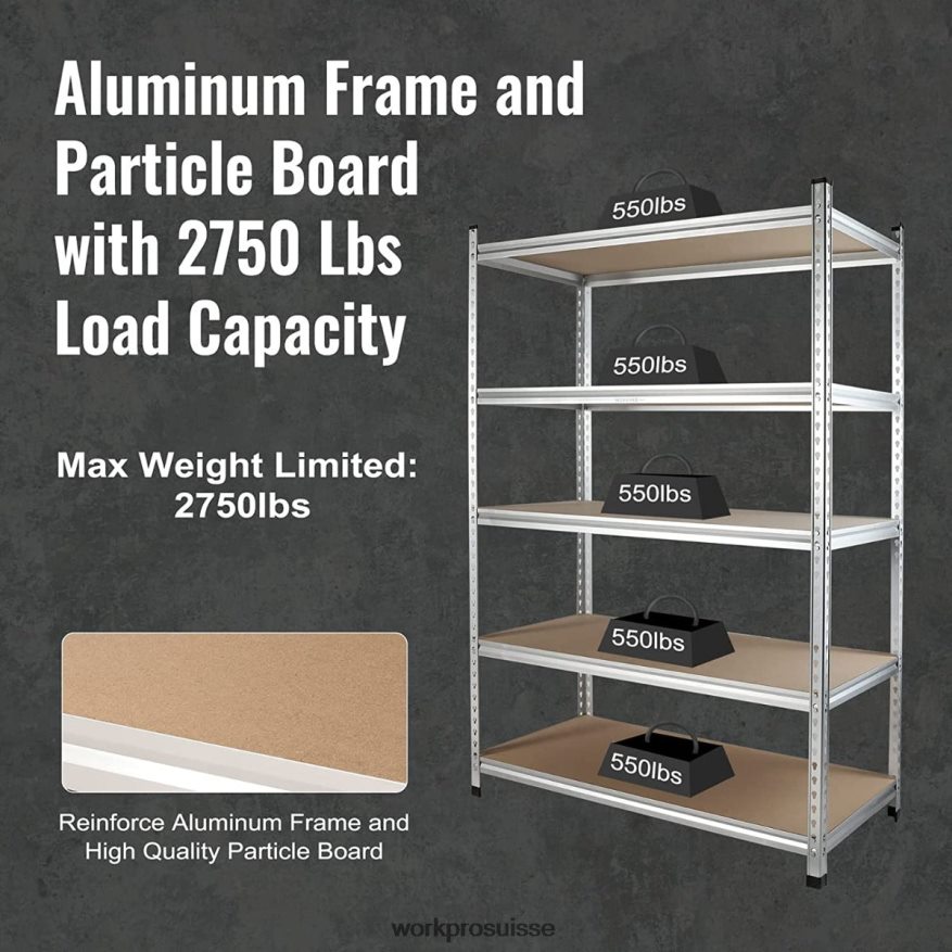 Étagère de rangement à 5 niveaux, support de rangement réglable, étagère en alliage d'aluminium robuste Z2LXTF9 utile WORKPRO stockage