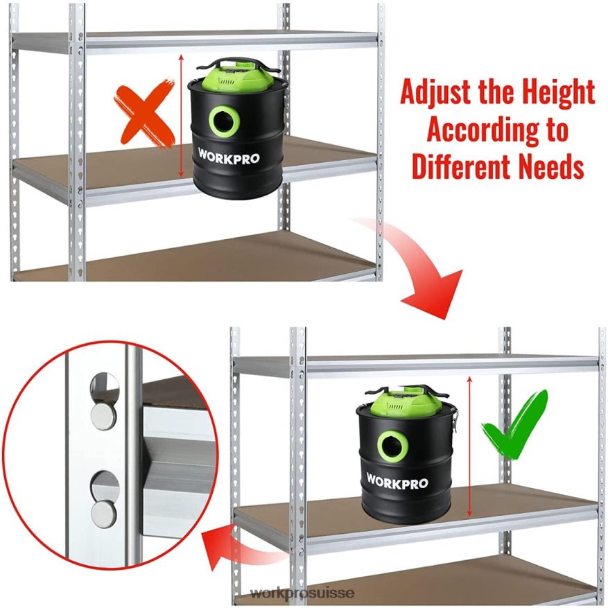 Étagère de rangement à 5 niveaux, support de rangement réglable, étagère en alliage d'aluminium robuste Z2LXTF9 utile WORKPRO stockage