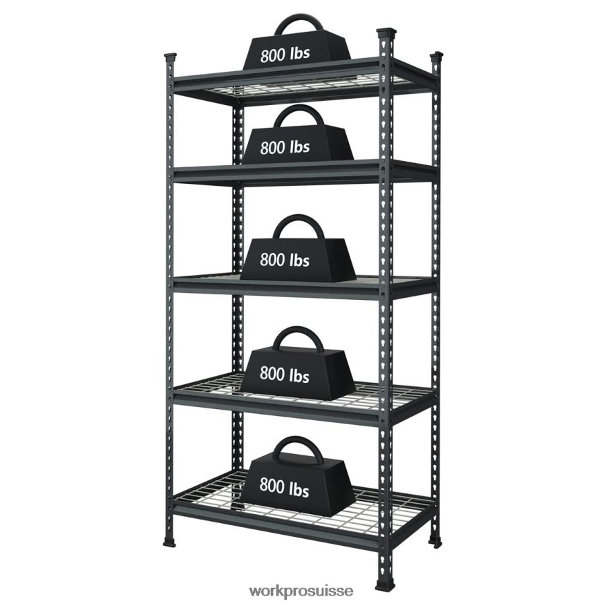 Étagère de rangement en métal à 5 ​​niveaux, support de rangement réglable, étagère robuste Z2LXTF6 noir avec motif argenté WORKPRO stockage
