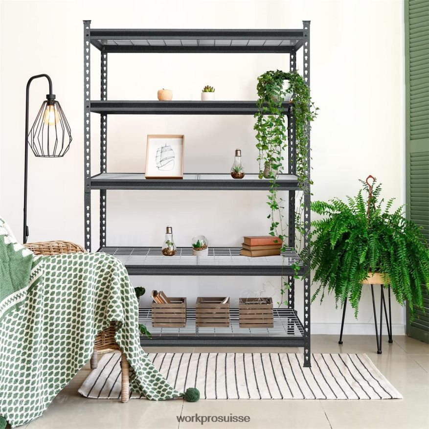 Étagère de rangement en métal à 5 ​​niveaux, support de rangement réglable, étagère robuste Z2LXTF6 noir avec motif argenté WORKPRO stockage