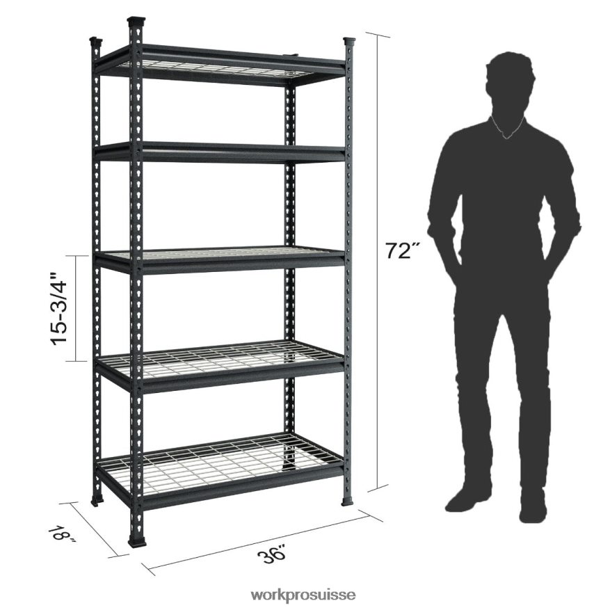 Étagère de rangement en métal à 5 ​​niveaux, support de rangement réglable, étagère robuste Z2LXTF6 noir avec motif argenté WORKPRO stockage