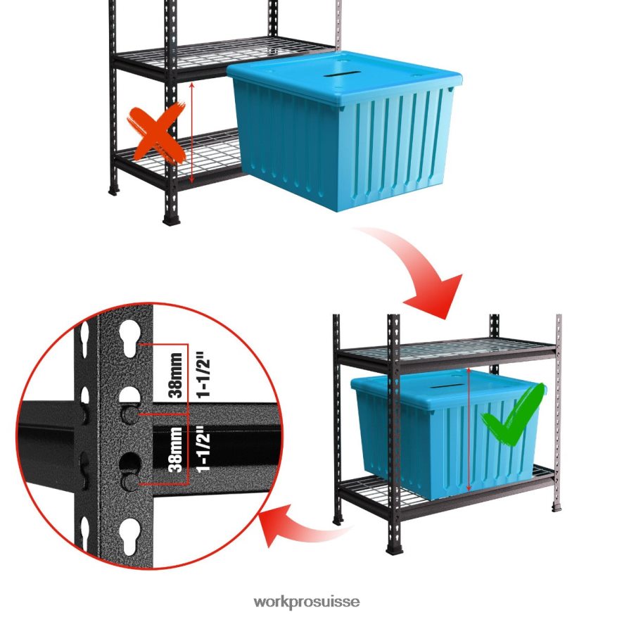 Étagère de rangement en métal à 5 ​​niveaux, support de rangement réglable, étagère robuste Z2LXTF6 noir avec motif argenté WORKPRO stockage
