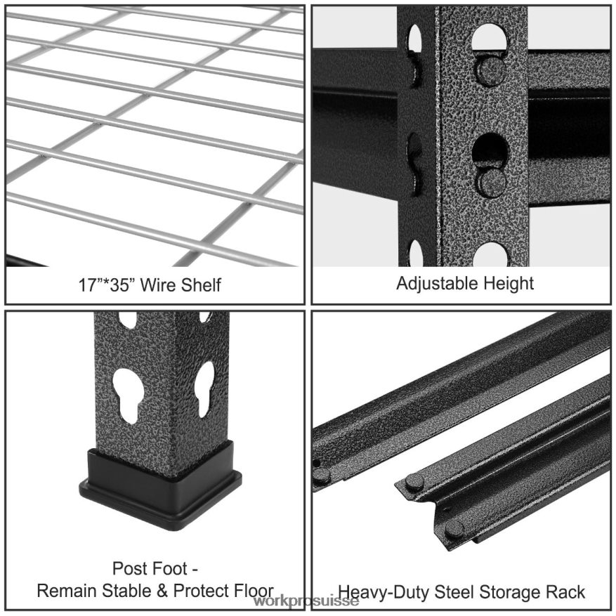 Étagère de rangement en métal à 5 ​​niveaux, support de rangement réglable, étagère robuste Z2LXTF6 noir avec motif argenté WORKPRO stockage