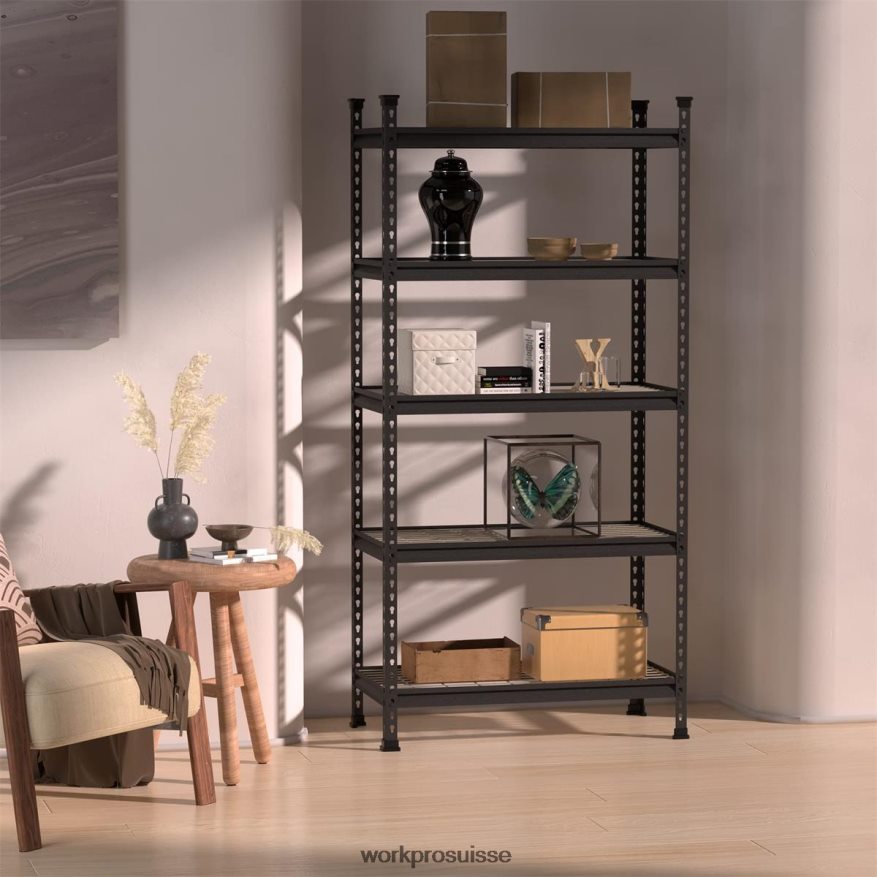 Étagère de rangement en métal à 5 ​​niveaux, support de rangement réglable, étagère robuste Z2LXTF6 noir avec motif argenté WORKPRO stockage