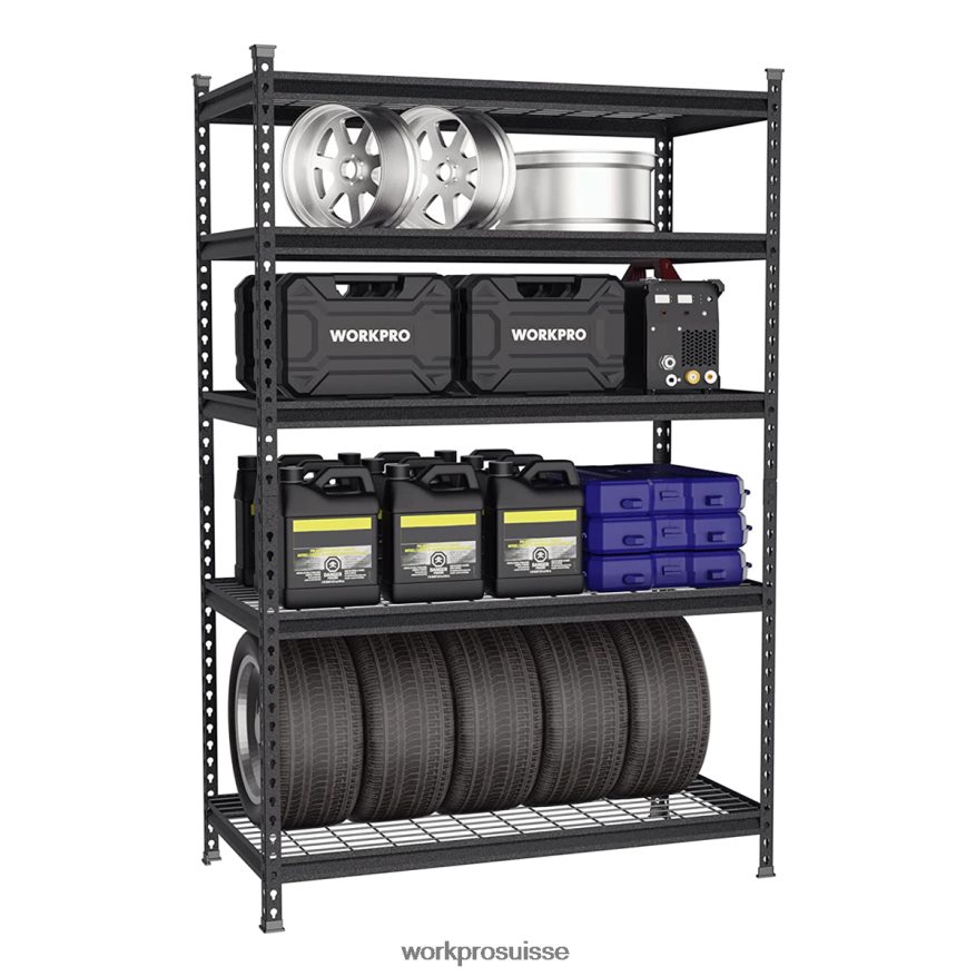 Étagère de rangement en métal à 5 ​​niveaux, support de rangement réglable, étagère robuste Z2LXTF6 noir avec motif argenté WORKPRO stockage