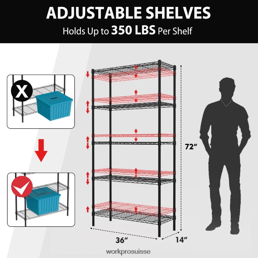 Étagère en fil métallique à 5 niveaux, étagères de rangement en métal, étagère utilitaire robuste Z2LXTF11 utile WORKPRO stockage