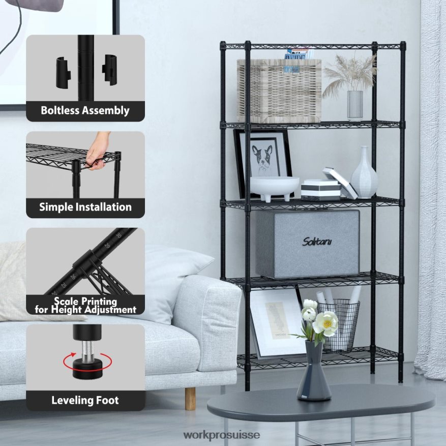 Étagère en fil métallique à 5 niveaux, étagères de rangement en métal, étagère utilitaire robuste Z2LXTF11 utile WORKPRO stockage