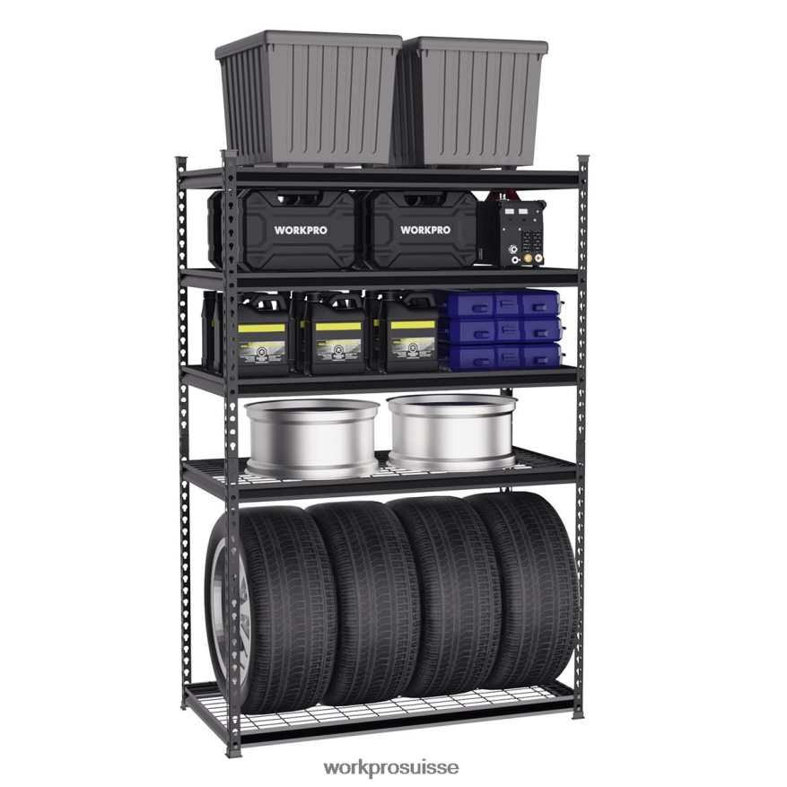 Étagère en métal à 5 ​​niveaux, support de rangement réglable robuste Z2LXTF7 noir WORKPRO stockage